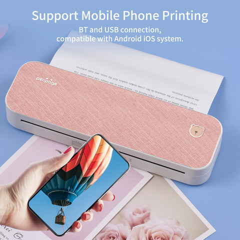 PeriPage A4 Paper Printer Thermal Transfer Printer Wirless Photo Printer USB BT Picture Printers Support 2''/3''/4''Paper Width